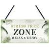 RED OCEAN, Targa in stile shabby chic con scritta Stress Free Zone, per casetta, giardino, per casa estiva