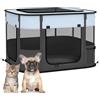 PawHut Beccuccioli, box per cuccioli con porte, finestre, pieghevole, rete traspirante, per cani di piccola taglia sotto i 4 kg e piccoli animali, per interni ed esterni, 74 x 60 x 45 cm, grigio