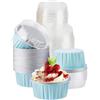 CLoxks 100 tazze da dessert con coperchi da 141,7 g, in alluminio, per muffin, mini tortiera usa e getta, per matrimoni, compleanni, vacanze, feste, dolci, contenitori per dessert, blu