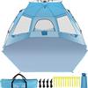 Glymnis Tenda da Spiaggia Quick Up Tenda grande della spiaggia Tenda Spiaggia Familiare Automatica 265 * 250 * 135cm Con tappetini di estensione Protezione UV 50+ Antivento per 4-6 Persone