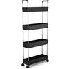 QIUFEN Carrello Portaoggetti a 4 Livelli, Scaffale Bagno con ruote, Carrellino Cucina Salvaspazio per Spazio Piccolo, Cucina Bagno Ufficio, 40 x 13 x 95 cm, Nero