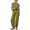 Generic Completo Da Donna Due Pezzi Estivo Elegante Larghi Pantalone Largo Leggera Sportive Curvy Set Due Pezzi Due Pezzi Anziani E Mezza Età Jogging Completo Tinta Unita Comodo Cotone E Lino Tuta