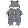 Generic Tutina per bambini con bottoni sfocati con cappuccio, a maniche lunghe, morbida e calda, pagliaccetto per neonato, autunno inverno, tinta unita, per compleanno, abbigliamento casual (grigio, 3-6 mesi)