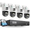 ZOSI 4K PoE Kit Videosorveglianza Doppio Obbiettivo, PTZ Videocamera Sorveglianza Esterno, Rilevamento Uomo/Veicolo, 8CH NVR 2TB HDD, 4x 4MP+4MP Telecamere da Esterno, Visione Notturna a Colori