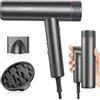 CONFU Asciugacapelli professionale agli ioni di litio, 1700 W, leggero e pieghevole, piccolo rumore, diffusore magnetico per styling, ugello extra lungo, per salone di casa e viaggi