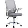 Vinsetto Sedia da Ufficio Ergonomica con Supporto Lombare, Braccioli Pieghevoli, Sedia da Scrivania Girevole in Rete Traspirante con Schienale Reclinabile e Altezza Regolabile, Capacità 120kg, Grigia