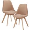 [en.casa] Set 2 Sedie con Gambe in Legno di Faggio e Scocca Rivestita in Tessuto Bouclé Seduta Imbottita Design Ergonomico per Sala Pranzo Cucina Ufficio - Tortora