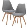 [en.casa] Set 2 Sedie con Gambe in Legno di Faggio e Scocca Rivestita in Tessuto Bouclé Seduta Imbottita Design Ergonomico per Sala Pranzo Cucina Ufficio - Grigio