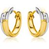 OROVI Orecchini Orovi a cerchio in oro Giallo e Bianco lucido Con Diamanti Naturali, Vero Oro 14KT 585, con incassati 4 brillanti. Chiusura con perno passante a scatto.