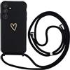 Anfire Cover per Samsung Galaxy A55 5G con Cordino, MoEvn Custodia con Laccio Collana Regolabile Morbida TPU Silicone Case con Motivo Cuore AntiGraffio Antiurto Protettiva Cover per Samsung A55 5G, Nero