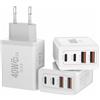AOKUTDA 3 Pack Caricatore USB C,40W Dual Port PD+QC Presa Adattatore,4 porte Alimentatore USB Multiplo Compatibile con iPhone 14/13/12/11/Pro Max/XS/XR/Samsung Telefono/Xiaomi/Auricolare/Smart Watch Serie