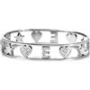 Flowers Bracciale Rigido a Manetta Interamente in Acciaio e zirconcini con Lettera Iniziale Nome e cuori Colorazioni Oro e Argento (Argentato, E)