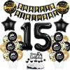 Ohaoduo decorazione 15 anni compleanno oro nero,palloncini 15 annicompleanno oro nero,palloncini 15°compleanno ragazza,decorazioni 15 anni compleanno ragazza,decorazioni 15 anni compleanno ragazzo nero