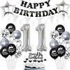 Ohaoduo Palloncini nero argento 11 anni compleanno,Palloncini 11 anni compleanno argento nero,Palloncini 11 anni compleanno ragazza,Decorazione 11 anni compleanno festa,11 Palloncini ragazzo nero argento