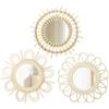 Oairse Specchio da parete rotondo in rattan, 3 pezzi, specchio in legno rustico, specchio decorativo da appendere per casa, bagno, soggiorno, ingresso, camera da letto