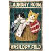 WADORN Cartello In Metallo Vintage con Gatto In Lavanderia, 20x30cm Lavanderia Lavare Asciugare Piegare Divertente Cartello Retro Metallo Arte Da Parete Decorazione Casa Poster Targa per Casa