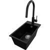 PRIMAGRAN Lavandino da Cucina Nero 28x50cm, Lavello in Granito a 1 vasca + Rubinetto 40x20cm + Sifone Classico, Lavabo Incasso al mobile 30cm - Riga S064