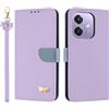 TAUYN Custodia per Oppo A40 4G / A40m / A60 5G, PU Pelle Flip Cover Antiurto TPU Custodie, Slot per Schede & Supporto Funzione, con Cordino -Viola