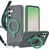 Meeter Cover per Samsung Galaxy A55, Custodia Cavalletto Antiurto Sottile Traslucida Opaca Posteriore PC+TPU Bordo Case con Invisibile Magnetica Girevole Anello Supporto, Verde