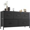 Sweetcrispy Cassettiera, credenza soggiorno per camera da letto con 5 cassetti in tessuto, con piedini regolabili, colore nero