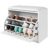 BAKAJI Panca Scarpiera Portascarpe in Legno Con Anta a Ribalta Tripla Profondità e Seduta in Eco Pelle, Cassapanca Dimensioni 60 x 30 x 48 cm (Bianco)