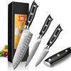 Home Safety Set di Coltelli Damasco da 3 Pezzi - Set di Coltelli da Chef Damasco in 67 Strati di Acciaio Damasco con Manico in G10 - Affilati e Bilanciati
