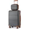 KONO Set di 2 Valigia e Borsa da Toilette, Bagaglio a Mano Rigido Trolley da Viaggio con 4 Ruote Rotanti e Lucchetto TSA, Grigio/Marrone