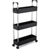 QIUFEN Carrello Portaoggetti a 3 Livelli, Scaffale Bagno con ruote, Carrellino Cucina Salvaspazio per Spazio Piccolo, Cucina Bagno Ufficio, 40 x 13 x 70 cm, Nero
