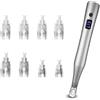 Xahpower Elettrico Dermapen Microneedling con 8 Cartucce, Ricaricabile Tramite USB, 3 Velocità, Microneedling Pen per la Cura Della Pelle (Argento)