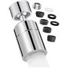 Wonvify Rompigetto Rubinetto Cucina, Aeratore Rompigetto Rubinetto Bagno in Metallo 2 Modalità, Fornito con 5 Adattatori, per Rubinetto con Filettatura Esterna M22 M20 o Filettatura Interna M24M22M20