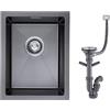 KINKIBOS Lavello da incasso in acciaio inox 304, 35 x 45 cm, piccolo, in acciaio inox, nero e grigio, con troppopieno (senza foro per rubinetto), lavello da cucina, 1 vasca, rettangolare, per