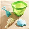 TLHWIN Giocattolo da Spiaggia con Secchio 4 Pezzi, Giocattolo da Spiaggia per Bambini con Secchio Pieghevole in Silicone, Pala e Stampi per la Sabbia. (Verde)