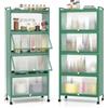 HOMASIS Scaffale da Cucina a 5 Livelli, Mobile Cucina con Ruote e Pedane, Mensola Microonde in Metallo con Ante Pieghevole in PC, Scaffale Salvaspazio per Salotto, Ingresso, 60 x 32 x 154 cm (Verde)