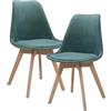 [en.casa] Set 2 Sedie con Gambe in Legno di Faggio e Scocca Rivestita in Velluto a Coste Seduta Imbottita Design Ergonomico per Sala Pranzo Cucina Ufficio - Verde Scuro