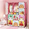 BUTUN Armadietto portaoggetti per bambini, armadio per camera da letto, mensola a cubo in plastica, armadio modulabile con ante e armadio portatile e scarpiere. (Rosa)