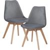 [en.casa] Set 2 Sedie con Gambe in Legno di Faggio e Scocca Rivestita in Velluto a Coste Seduta Imbottita Design Ergonomico per Sala Pranzo Cucina Ufficio - Grigio