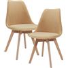 [en.casa] Set 2 Sedie con Gambe in Legno di Faggio e Scocca Rivestita in Velluto a Coste Seduta Imbottita Design Ergonomico per Sala Pranzo Cucina Ufficio - Giallo Senape