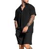 Beokeuioe Camicia e pantaloncini da uomo, 2 pezzi, casual, da spiaggia, a maniche corte, estiva, da jogging, per il tempo libero, da notte, Nero , S