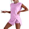 Generic Completo Donna Elegante,Estivo Chic Completino Tuta Larga Casual Sportivo Estivo 2 Pezzi Completi Sportivi Leggera Comodi Tute Estiva Set Curvy da Ginnastica Sportiva Palestra Fitness Jogging