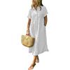 shownicer Vestito Donna Elegante Abito Estivi Vestito Lungo Casual Maniche a 3/4 Scollo a V Vestiti Stampa Floreale Abiti Camicia B Bianco XL