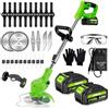 Oumeiu Decespugliatore a Batteria 21V, Tagliabordi Elettrico con 2 4.0Ah Batterie e Lame di metallo,Taglia Erba da Giardino Testata Regolabile e Maniglia Telescopica Tagliaerba Senza Fili per Giardino