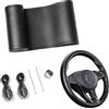YUNZHISHIYE Coprivolante In Vera Pelle,Coprivolante Auto Universale,Copri Volante Per Auto Accessori Interni, Adatto Per Fiat 500/Panda/Golf/Peugeot/Jeep/Ford/Mercedes(Linea Nera Del Foro Pieno)