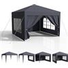 Kidsgigglz Gazebo da giardino pieghevole 3 x 3, Pergola-PE impermeabile con 4 pareti laterali, tendone UV 50+, tenda da festa in spiaggia, campeggio, mercati, ricevute, tende con finestre, telai in acciaio