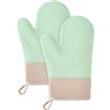 Ruikcoll Guanti da forno resistenti al calore, guanti da forno con superficie antiscivolo in silicone, 2 presine in silicone, interno in cotone, guanti in silicone verde per la cucina