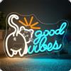 Horseneon Good Vibes Scritte Neon,Gattino Neon Led, Cat Good Vibes Scritte Led Da Parete per la Decorazione da Parete, Cartelli Luminosi per Soggiorno,Sala Giochi, Ufficio, Caffetteria