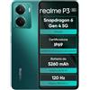 realme P3 Smartphone 5G 12+512GB, display AMOLED Esports a 120Hz, Snapdragon® 6 Gen 4, fotocamera AI da 50MP, batteria da 5260mAh, sistema di raffreddamento AeroSpace, IP69,Verde(senza adattatore)