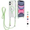 FERLAN Magnetica Cover per iPhone 16E/iPhone 17E con Cordino, Compatibile con MagSafe, Custodia Traslucida PC Sottile TPU Antiurto Protettiva Case con Corda Collana Tracolla Laccio, verde