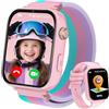 PTHTECHUS Smartwatch Bambini GPS 4G, Orologio Intelligente con Telefono, Videochiamata, Chat, Sveglia, Contapassi, Camera, Modalità Classe, Gioco, Smart Watch per Ragazza e Ragazzo 4-12 Anni Regalo, Rosa Claro