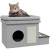 PawHut Cuccia per gatti, cuccia per gatti con 2 ciotole in acciaio inox, cuccia per gatti con cuscino, tappetino antigraffio per cani e gatti fino a 8 kg, poliestere, 78 x 48 x 49,5 cm, grigio