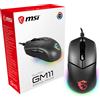 MSI Mouse Gaming MSI Clutch GM11 WIRED sensore ottico, 5000 DPI, Led rosso